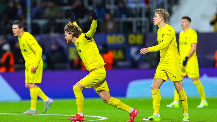 Kasper Hogh celebra en el partido de ida entre Bodo/Glimt e Inter en la Champions League | AP