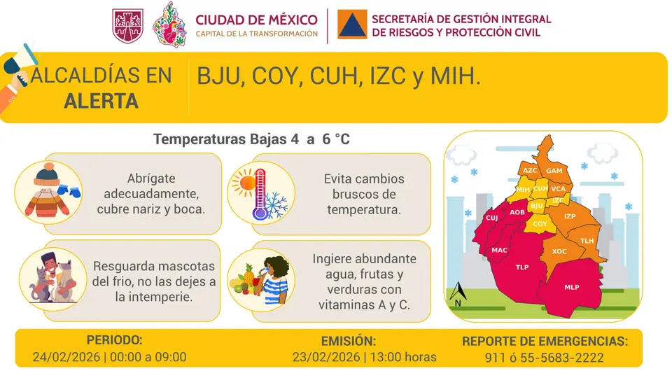 Además de la alerta roja, se mantienen alertas naranja y amarilla en varias alcaldías./ X