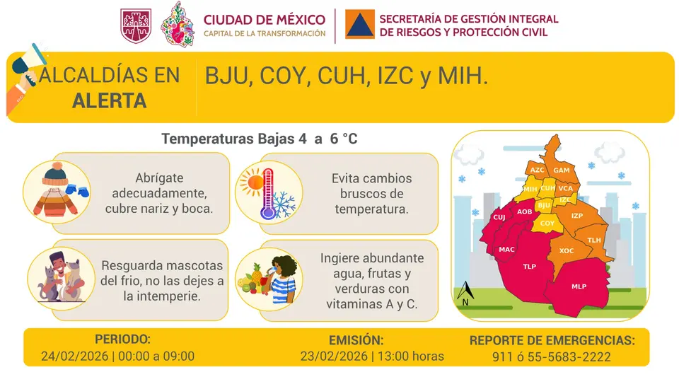 Además de la alerta roja, se mantienen alertas naranja y amarilla en varias alcaldías./ X