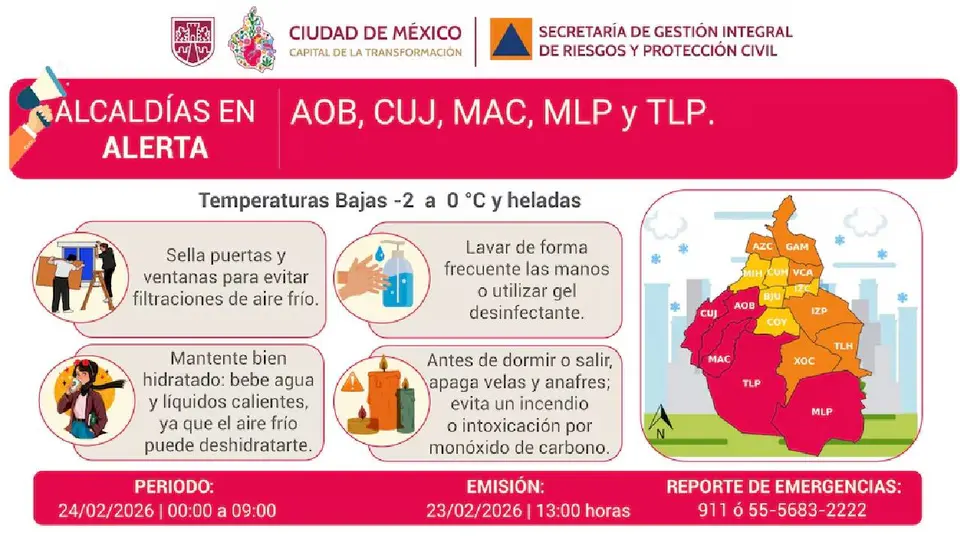 La CDMX activó alerta roja por frío en zonas altas este 24 de febrero./ X
