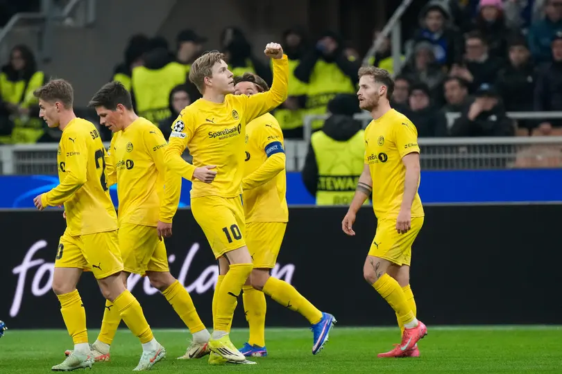 Jugadores de Bodo/Glimt celebran en el partido contra Inter en Champions League | AP