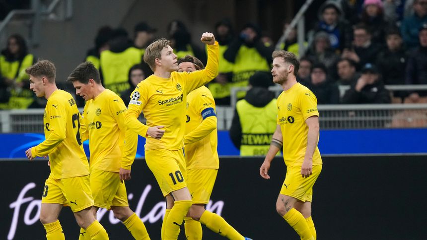 Jugadores de Bodo/Glimt celebran en el partido contra Inter en Champions League | AP