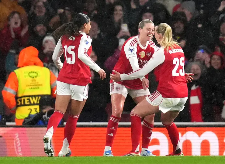 Alessia Russo en celebración en el partido de Arsenal contra Chelsea en la Champions League | AP