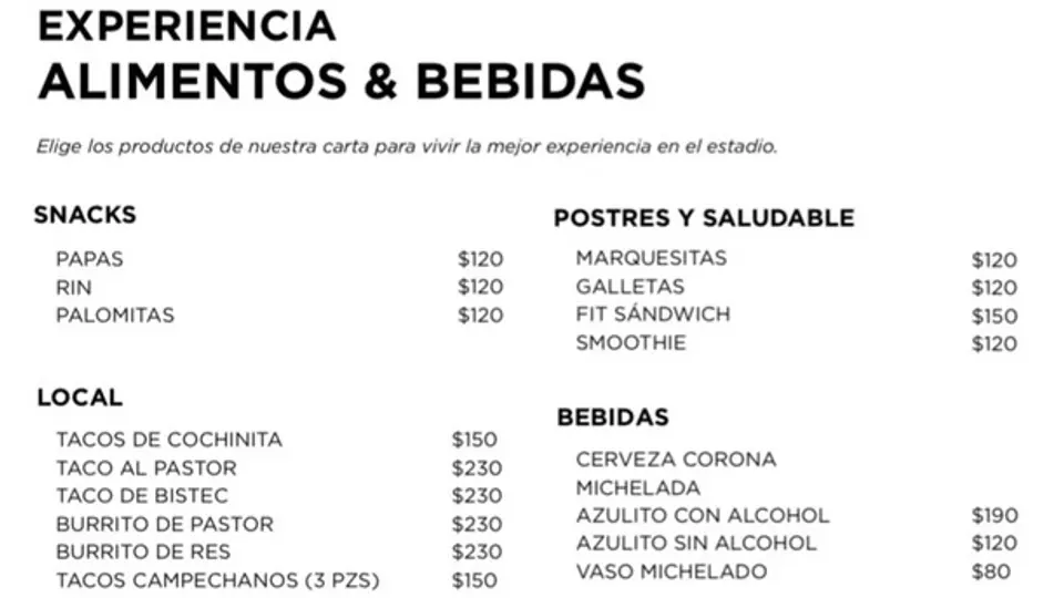 Lista completa de precios | Captura de pantalla
