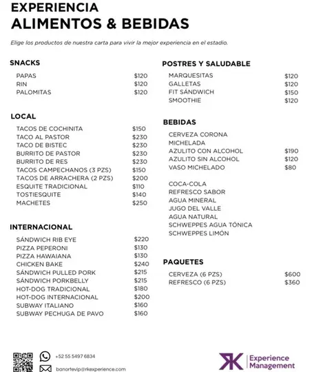 Lista completa de precios | Captura de pantalla