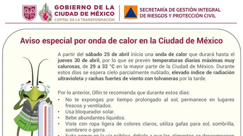 Se prevén temperaturas de hasta 32 grados Celsius en la capital./ X: @SGIRPC_CDMX