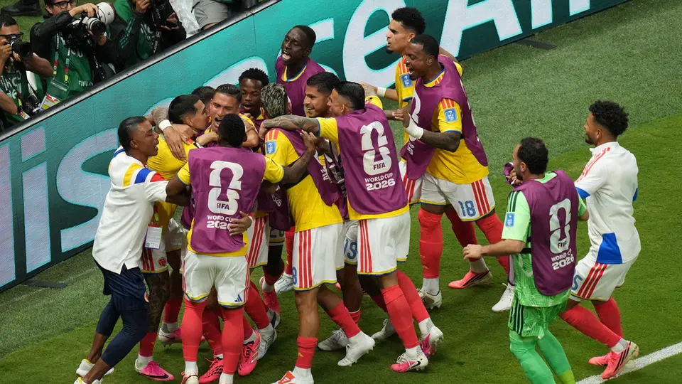 Futbolistas de Colombia celebrando anotación y victoria ante República Democrática del Congo | AP