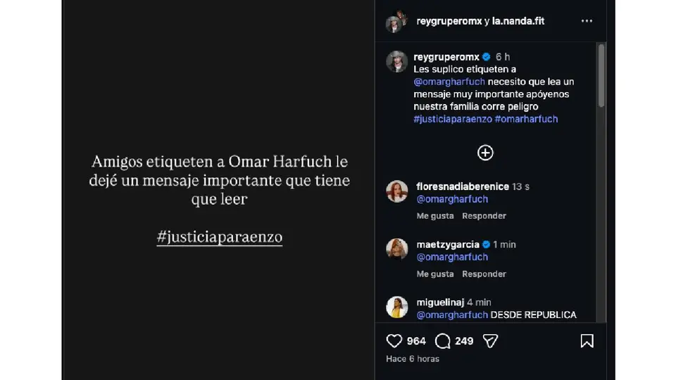 A través de redes sociales, Rey Grupero pidió a sus seguidores ayudar a difundir un mensaje dirigido a Omar García Harfuch./ Captura de pantalla