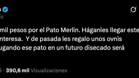 Poncho de Nigris aseguró que su oferta por el Pato Merlín es seria y pidió ayuda a sus seguidores para contactar a los dueños del ave./ Captura de pantalla