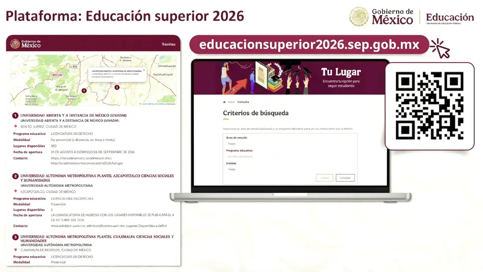 La Universidad Rosario Castellanos y el Tecnológico Nacional de México se encuentran entre las instituciones con mayor oferta de lugares./captura de pantalla