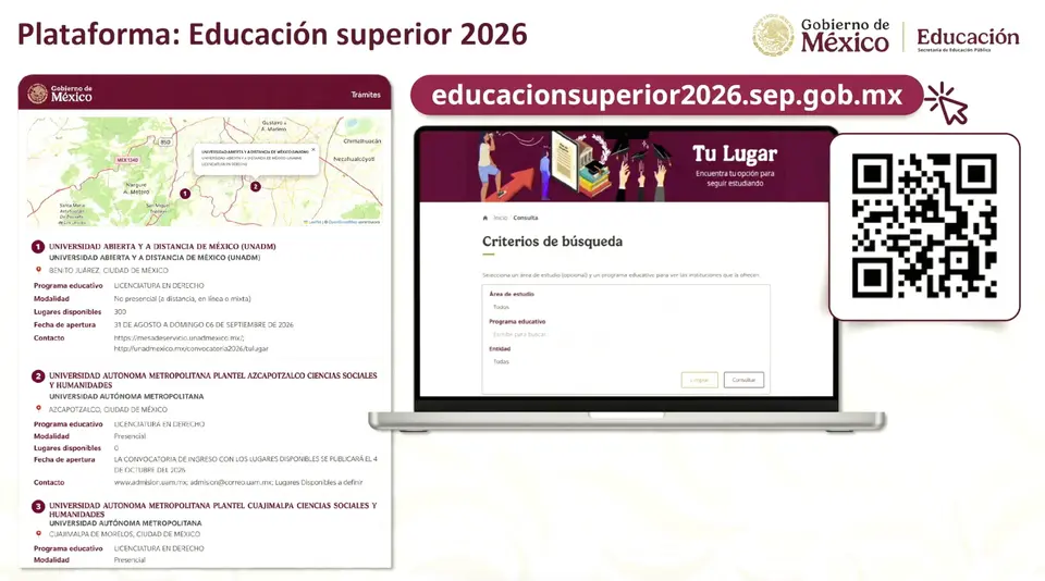 La Universidad Rosario Castellanos y el Tecnológico Nacional de México se encuentran entre las instituciones con mayor oferta de lugares./captura de pantalla