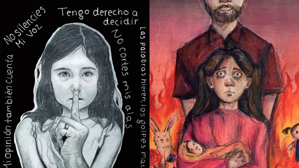 “No cortes mis alas” Ángel Gabriel Cortez Pineda, 11 años, San Luis Potosí, 2022 y “Infancia en Ceniza” América Elizabeth Torres Niño, 14 años, San Luis Potosí, 2022 / Especial