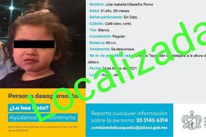 Localizan a Julia Isabella, integrante de la familia desaparecida en Jalisco