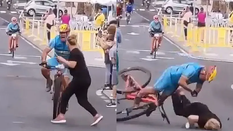 Video: Ciclista sufrió brutal choque con mujer que se atravesó a pocos metros de la meta