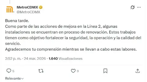 El STC asegura que los cambios son temporales por trabajos de modernización./ X:Metro CDMX