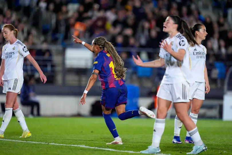 Vicky López celebra en el partido de Barcelona contra Real Madrid en la Champions League | AP