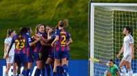 Jugadoras de Barcelona celebra la goleada ante Real Madrid en la Champions League | AP