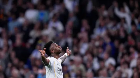 Vinicius en celebración con Real Madrid en LaLiga | AP