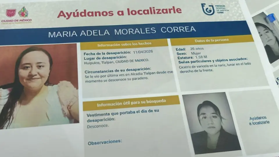 La joven fue reportada como desaparecida el 13 de abril de 2026. /  RS