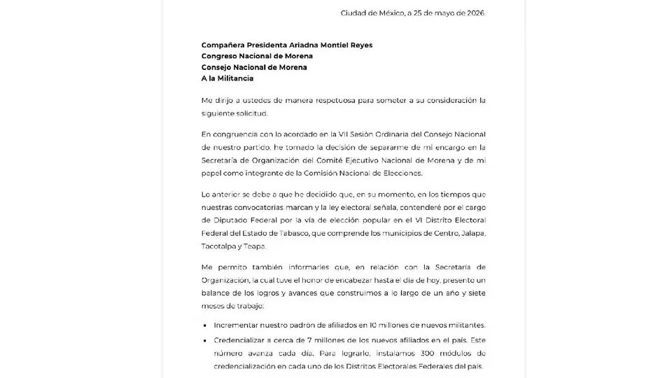 Andrés Manuel López Beltrán reiteró su respaldo a la presidenta Claudia Sheinbaum y a la “Cuarta Transformación”./ FB