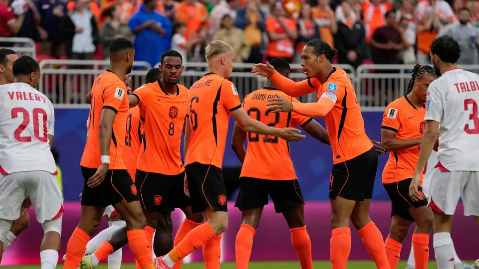 Jugadores de Países Bajos celebrando el gol ante Túnez | AP