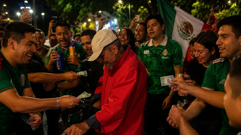 VIDEO: Abuelito vendía playeras del Tri y la afición mexicana le cambió el día con una ‘coperacha’