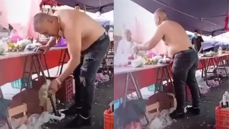 ¿Dónde está la báscula? Graban a vendedor de tianguis pesando productos debajo de su puesto