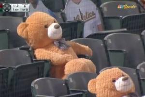 Video: Oso de peluche gigante fue golpeado por un foul en el  Athletics vs Diamodbacks