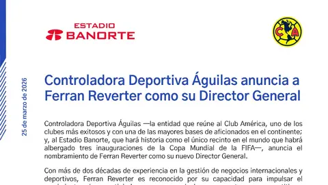 Controladora Deportiva Águilas anunció el movimiento en su directiva | X 
@EstadioBanorte