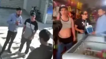 Cámaras de seguridad captaron el momento en que los sujetos señalados por extorsión ingresaron a un autolavado y amedrentaron a la propietaria./ rs