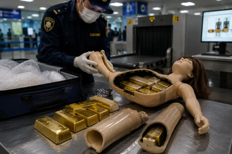 La policía de Tokio investiga una presunta red de contrabando que ocultaba barras de oro dentro de muñecas de tamaño real para ingresarlas a Japón./ IA