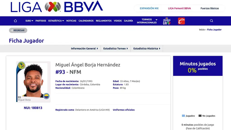 El registro de Miguel Borja con América | CAPTURA DE PANTALLA