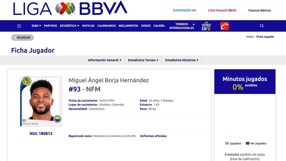 El registro de Miguel Borja con América | CAPTURA DE PANTALLA