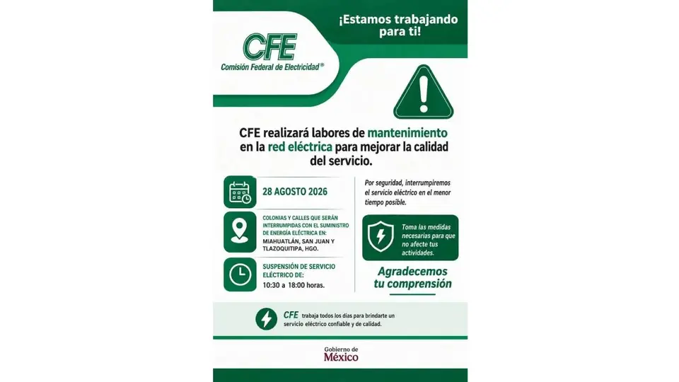 La CFE aclaró que la interrupción responde a trabajos programados en la infraestructura eléctrica./ CFE