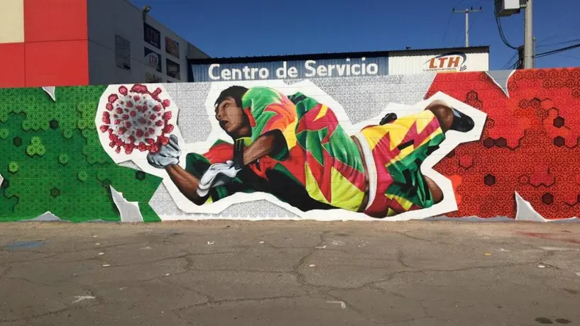 Jorge Campos fue inmortalizado atajando al coronavirus en Mexicali
