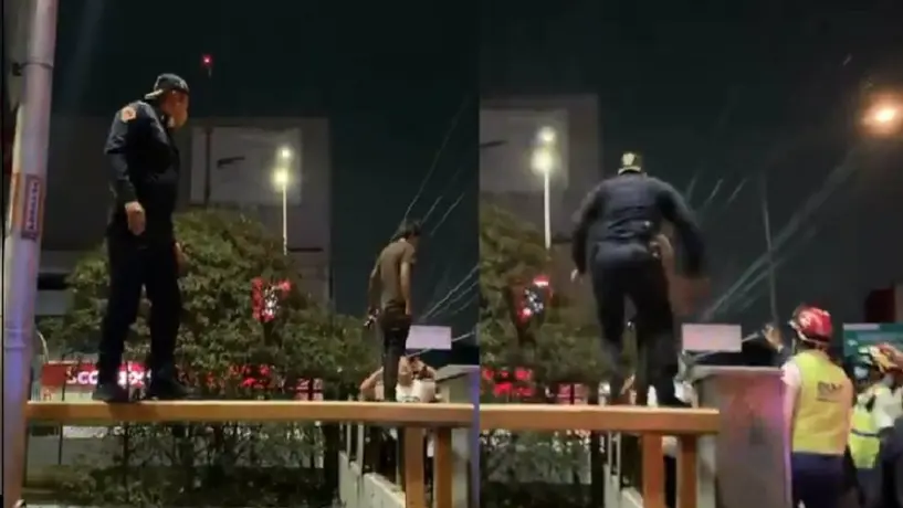 VIDEO: Policía arriesgo su vida para salvar a joven que intentaba lanzarse al vacío