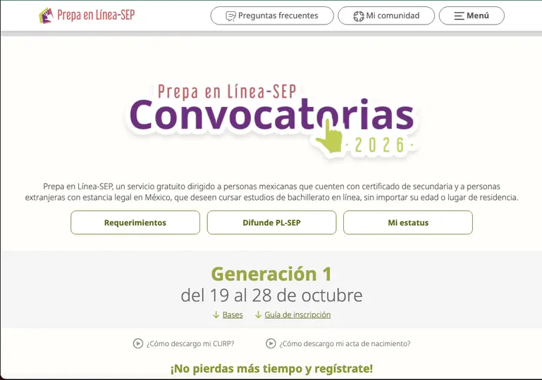 El registro para la convocatoria vigente cierra el 28 de octubre de 2026, por lo que los aspirantes deben completar el trámite antes de esa fecha./@prepaenlinea