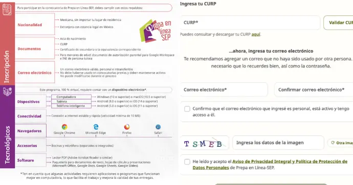Para registrarse se necesitan documentos como la CURP, el acta de nacimiento y el certificado de secundaria, además de dos correos /@prepaenlinea