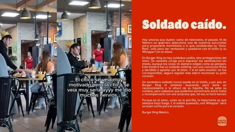 Burger King busca al “soldado caído” que fue rechazado tras pedirle matrimonio a su novia dentro del restaurante