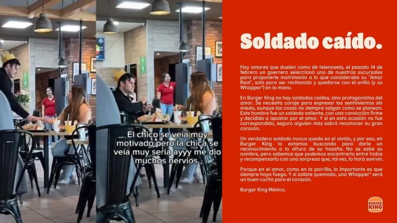 Burger King busca al “soldado caído” que fue rechazado tras pedirle matrimonio a su novia dentro del restaurante