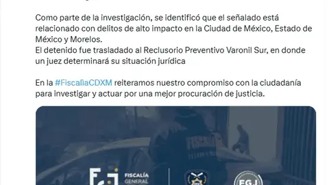 La captura de El Seven se realizó por agentes de la Policía de Investigación en un inmueble del Estado de México./ Fiscalía CDMX