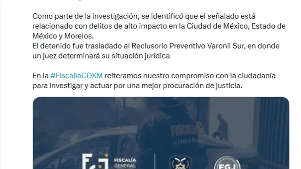 La captura de El Seven se realizó por agentes de la Policía de Investigación en un inmueble del Estado de México./ Fiscalía CDMX