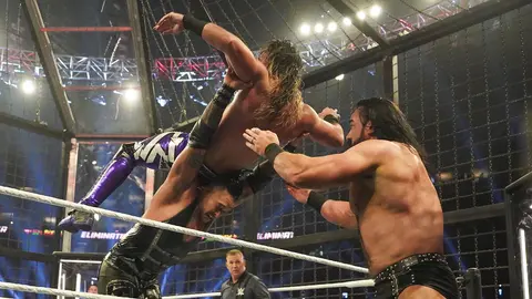 Damian Priest, Seth Rollins y Drew Mcintyre en la Elimination Chamber de 2025 | wwe.com
