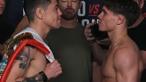 Brandon Moreno y Lone’er Kavanagh en el pesaje l Captura de pantalla de @UFC