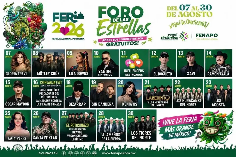 Miles de visitantes acudirán a la Feria Nacional Potosina 2026, que se realizará del 7 al 30 de agosto./ FENAPO