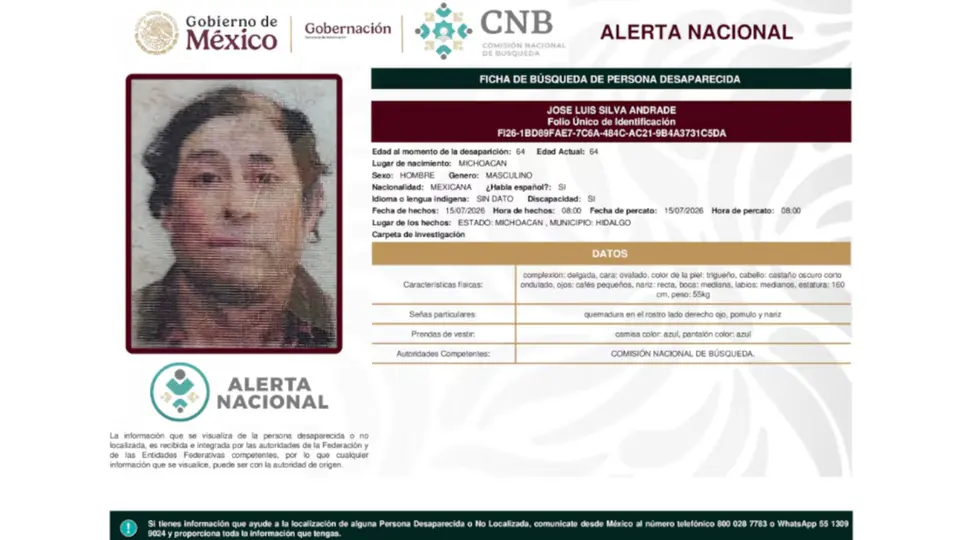 La ficha de localización de José Luis Silva Andrade emitida por la Comisión Nacional de Búsqueda continúa activa a nivel nacional / Redes