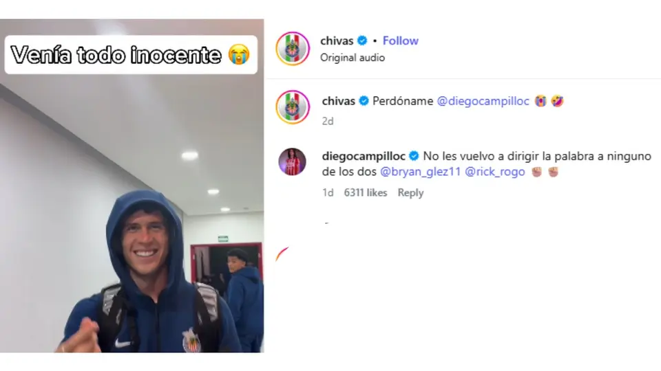 Comentario de Diego Campillo en el Instagram de Chivas | CAPTURA