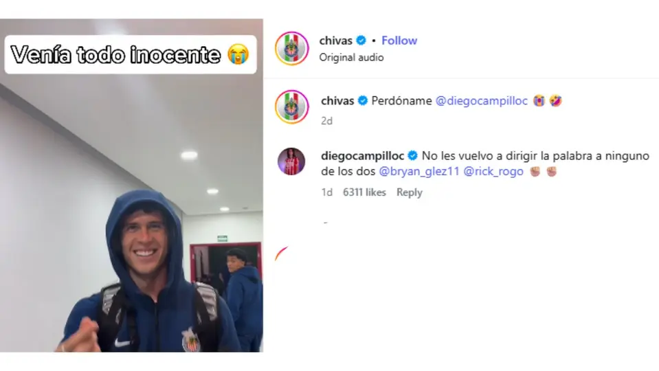 Comentario de Diego Campillo en el Instagram de Chivas | CAPTURA