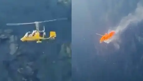 VIDEO: Helicóptero choca contra cables de un teleférico y explota
