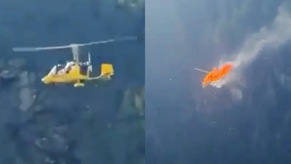VIDEO: Helicóptero choca contra cables de un teleférico y explota